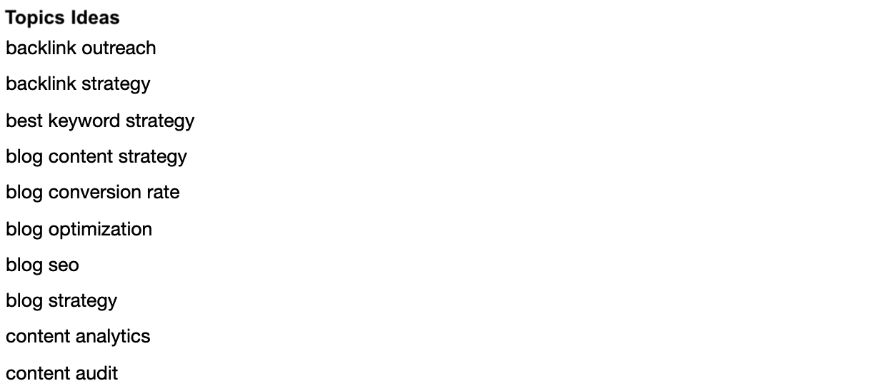 Figure: topic idea list