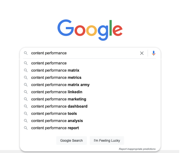The Google search bar suggests versions of phrases while you type in a query
